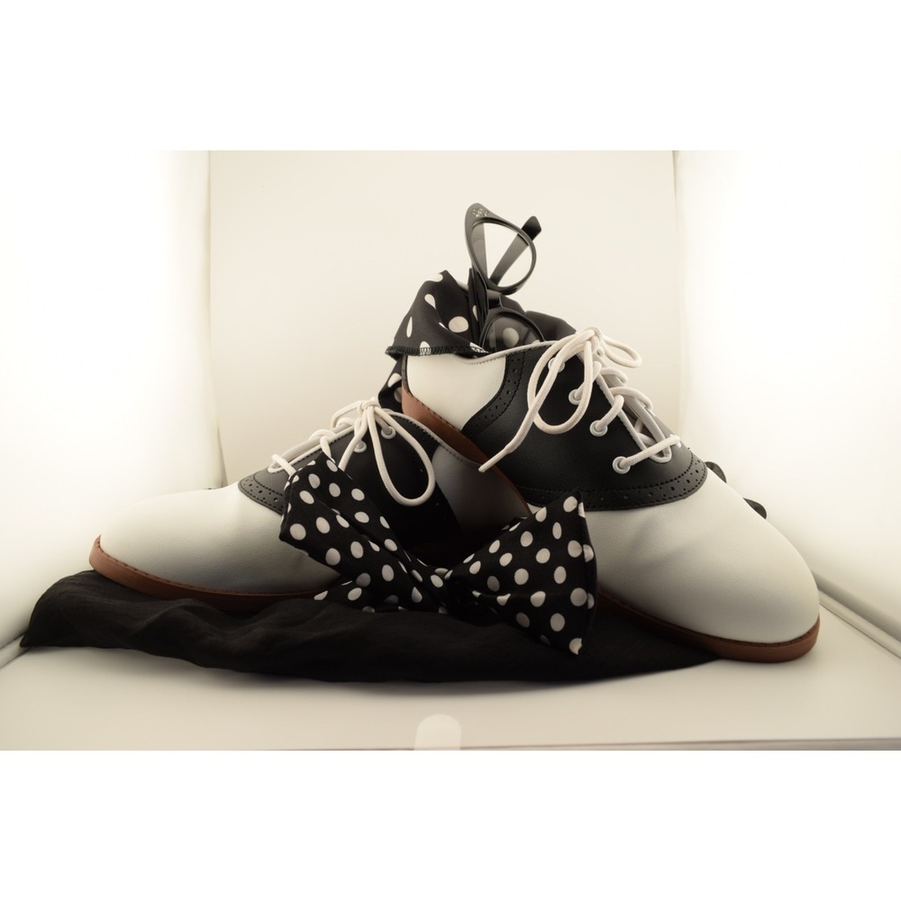 Predictions Womens 10W Black White Oxford Shoes Retro Accessories 4pc Set - Picture 5 of 13